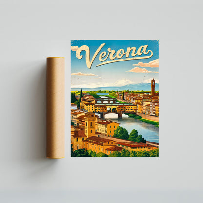 Verona, Italy Vintage Travel Poster - Where Love Lives Forever