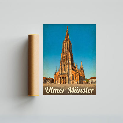 Ulmer Münster Vintage Travel Poster - Germany The Tallest Church Tower