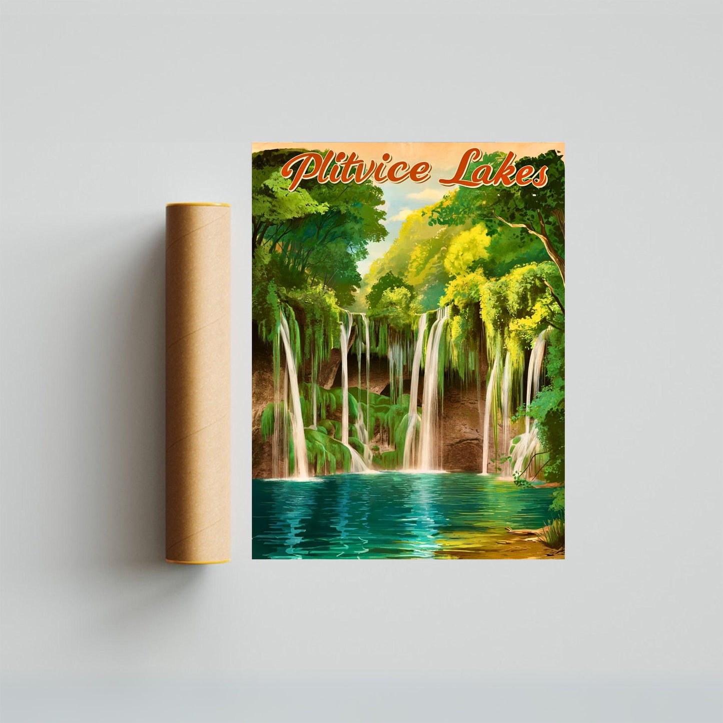 Plitvice Lakes Vintage Travel Poster