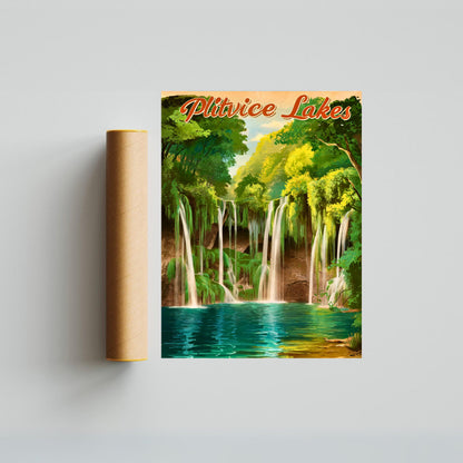 Plitvice Lakes Vintage Travel Poster