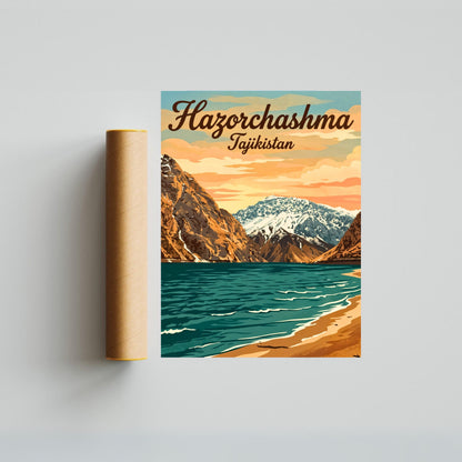 Hazorchashma Vintage Travel Poster -  Mountain Waters of Tajikistan
