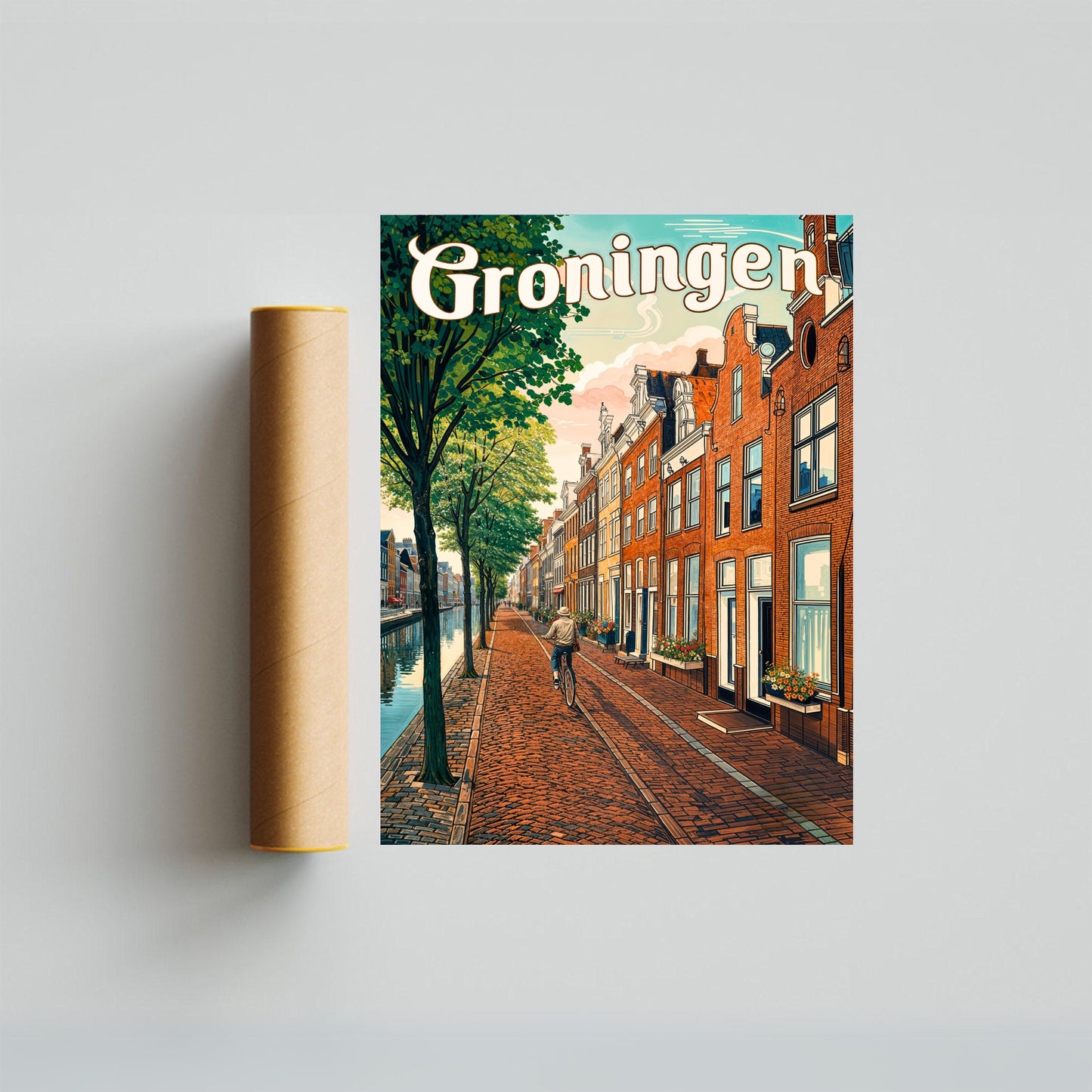Groningen Vintage Travel Poster - Captivating Serene Urban Street View