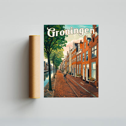 Groningen Vintage Travel Poster - Captivating Serene Urban Street View
