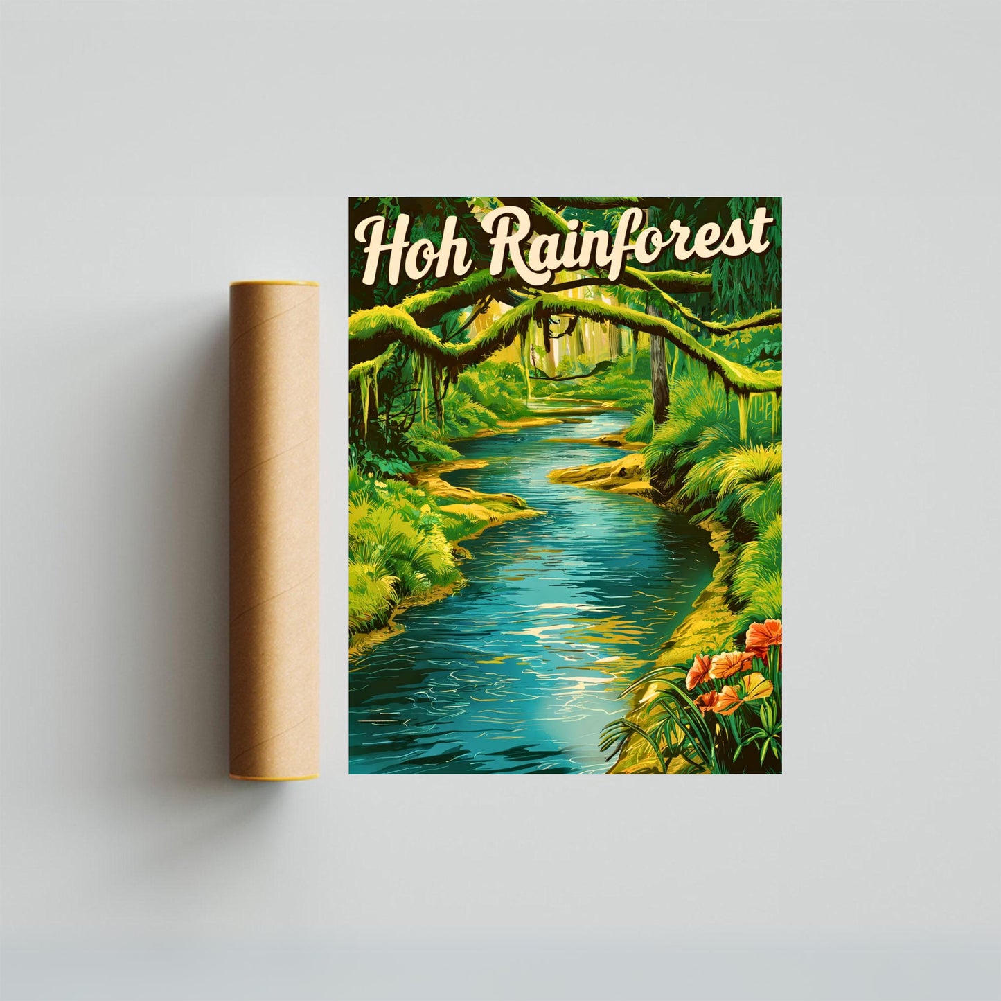 Hoh Rainforest Vintage Travel Poster - Olympic National Park