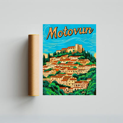 Motovun Vintage Travel Poster - Croatia Land of Wine and Truffles