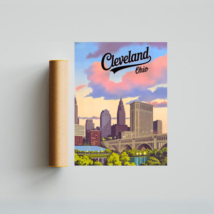 Ohio Vintage Travel Poster - Cleveland Skyscrapers
