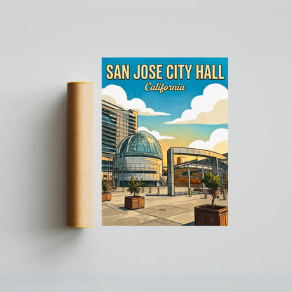 San Jose City Hall Vintage Travel Poster - Architectural Icon