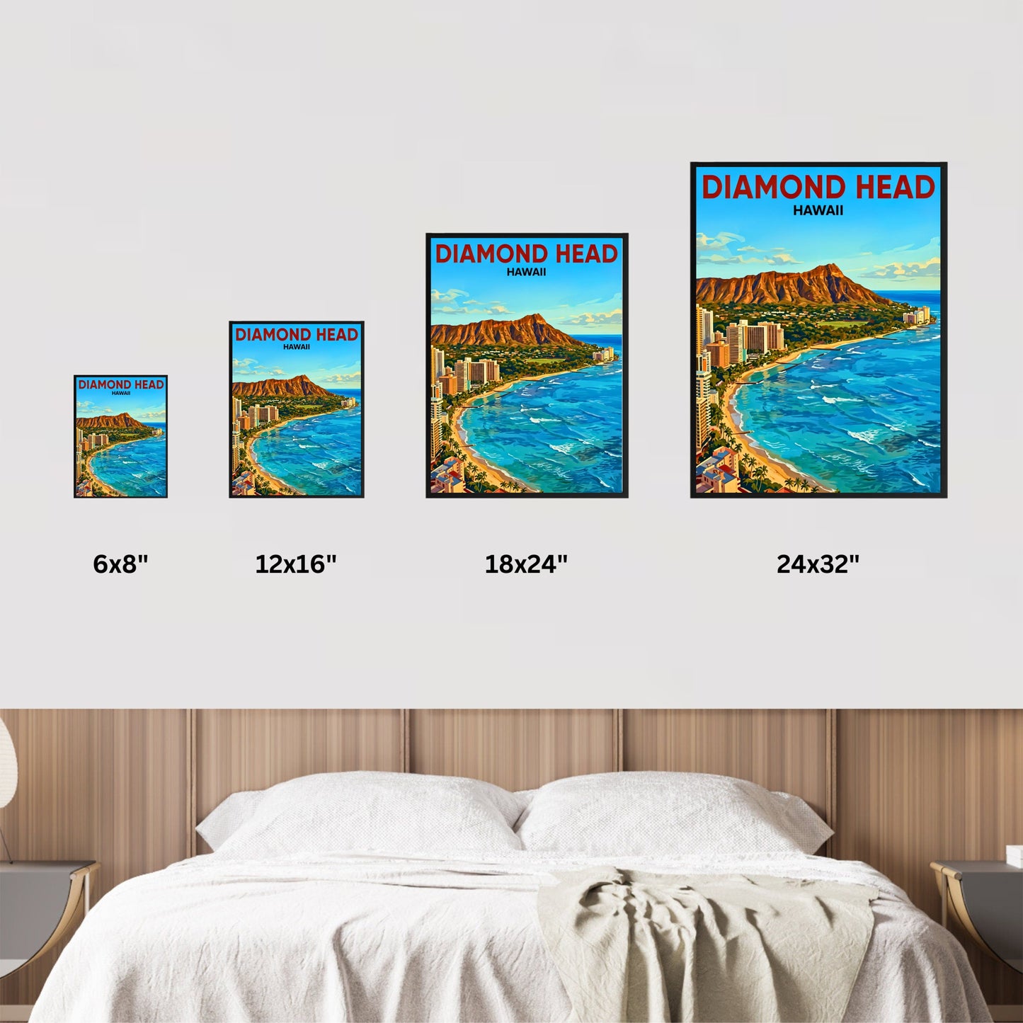 Diamond Head Vintage Travel Poster - Waikiki Hawaii
