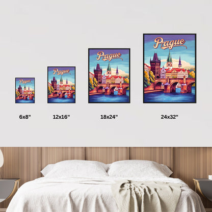 Prague Vintage Travel Poster - Charles Bridge Spain