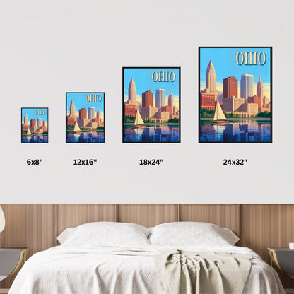 Ohio Vintage Travel Poster - Captivating Skyscrapers and  Waterfront View