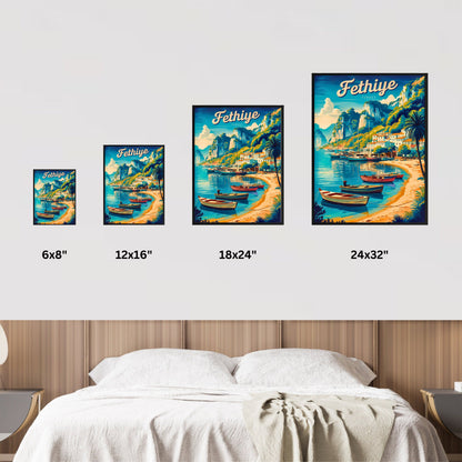 Fethiye Vintage Travel Poster - Turkey Charming Harbor View