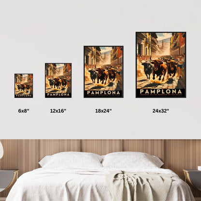 Pamplona Vintage Travel Poster - The Home of Running Bulls