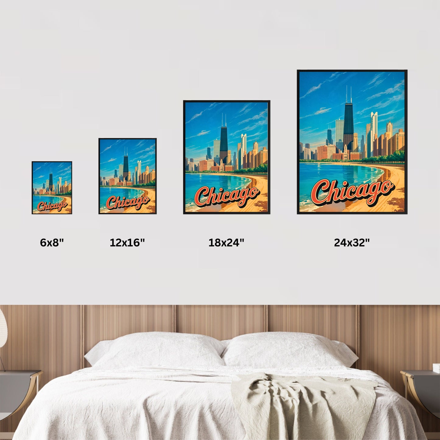 Chicago Vintage Travel Poster - Captivating Skyline view by the beach