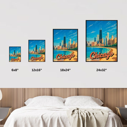 Chicago Vintage Travel Poster - Captivating Skyline view by the beach