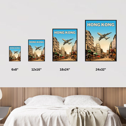 Hong Kong Vintage Travel Poster - Flying View of Kai Tak Airport
