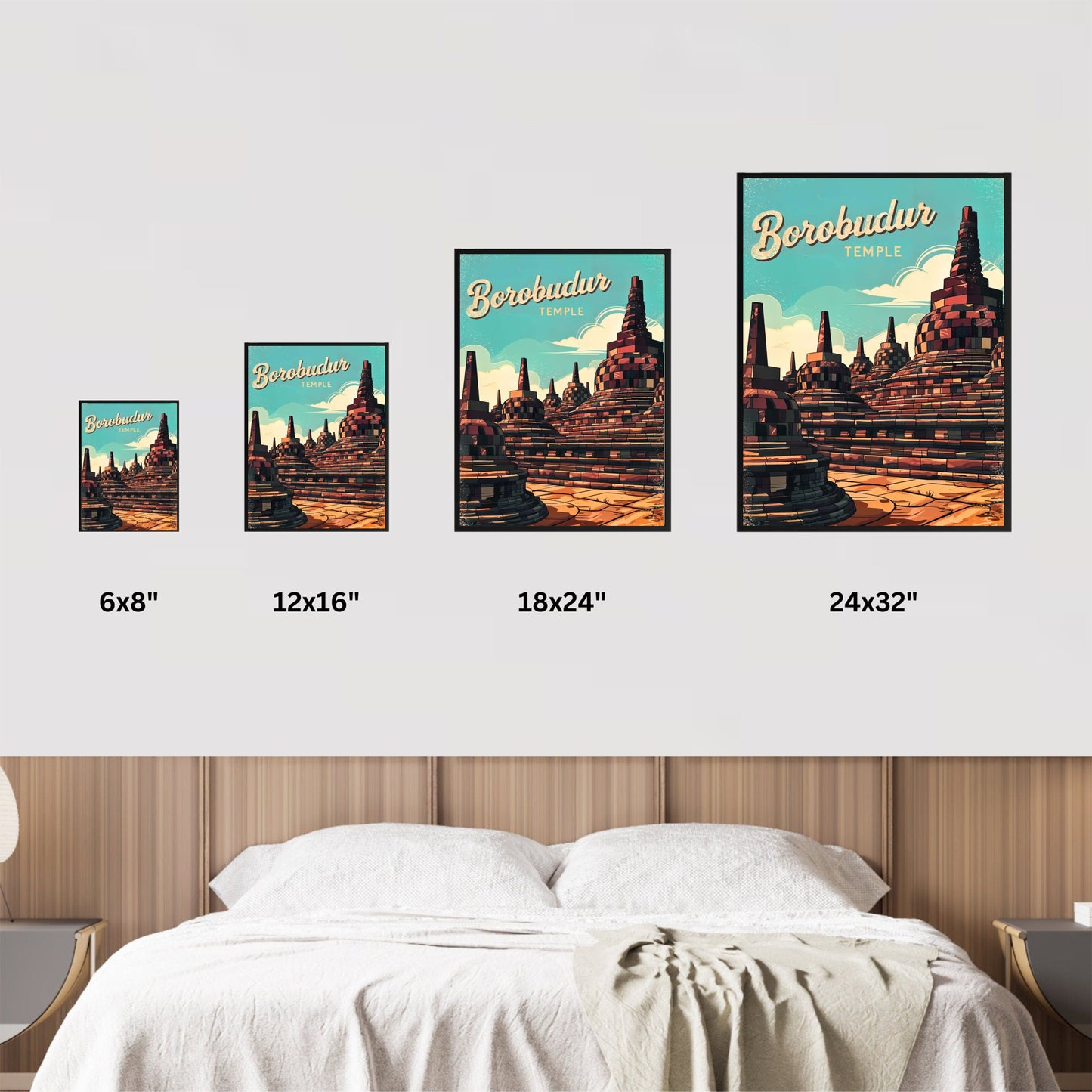 Borobudur Temple Vintage Travel Poster - The Timeless Wonder of Indonesia
