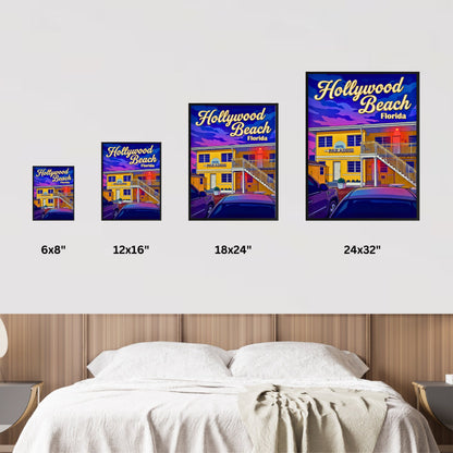 Hollywood Beach Vintage Travel Poster - Evening Stay at Paradise