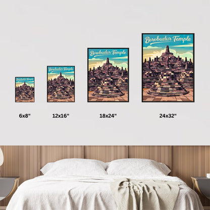 Borobudur Temple Vintage Travel Poster - Indonesia Mystical Beauty