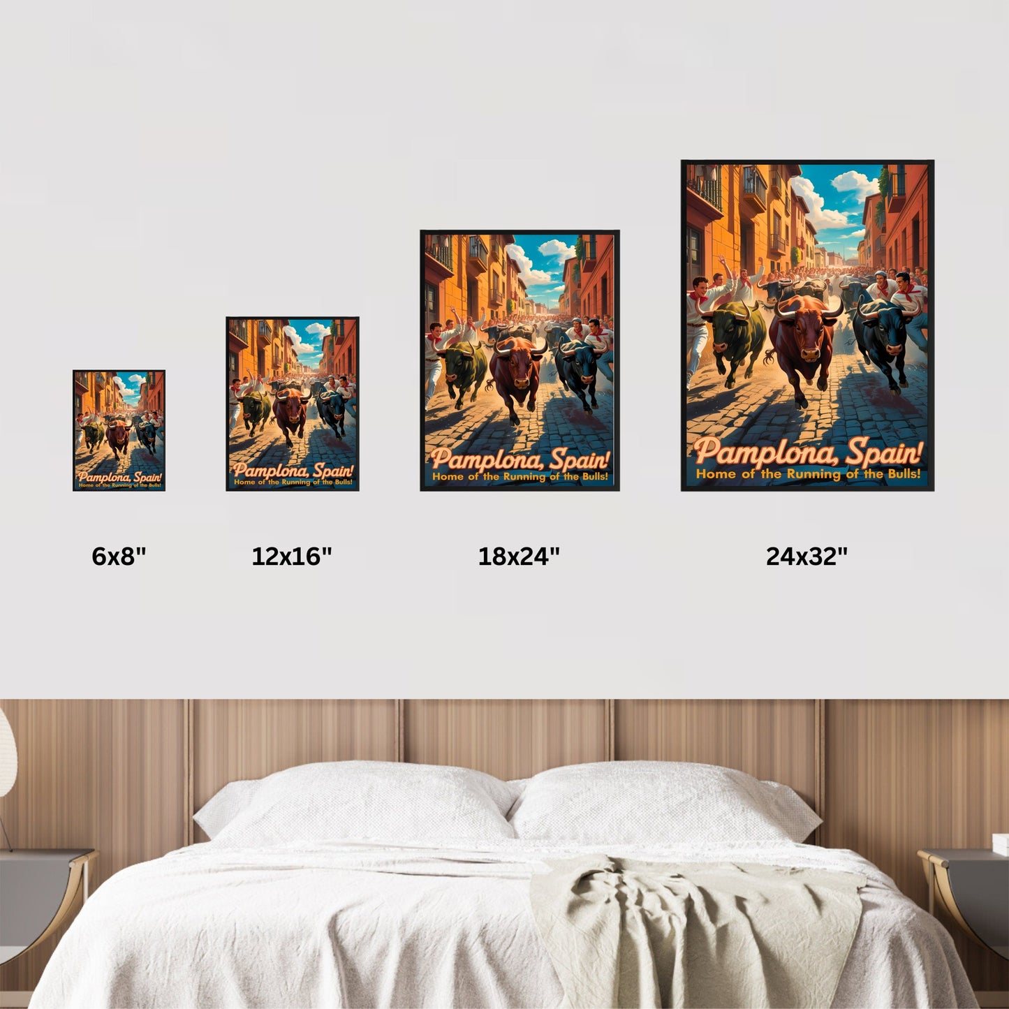 Pamplona Vintage Travel Poster - Running Bulls