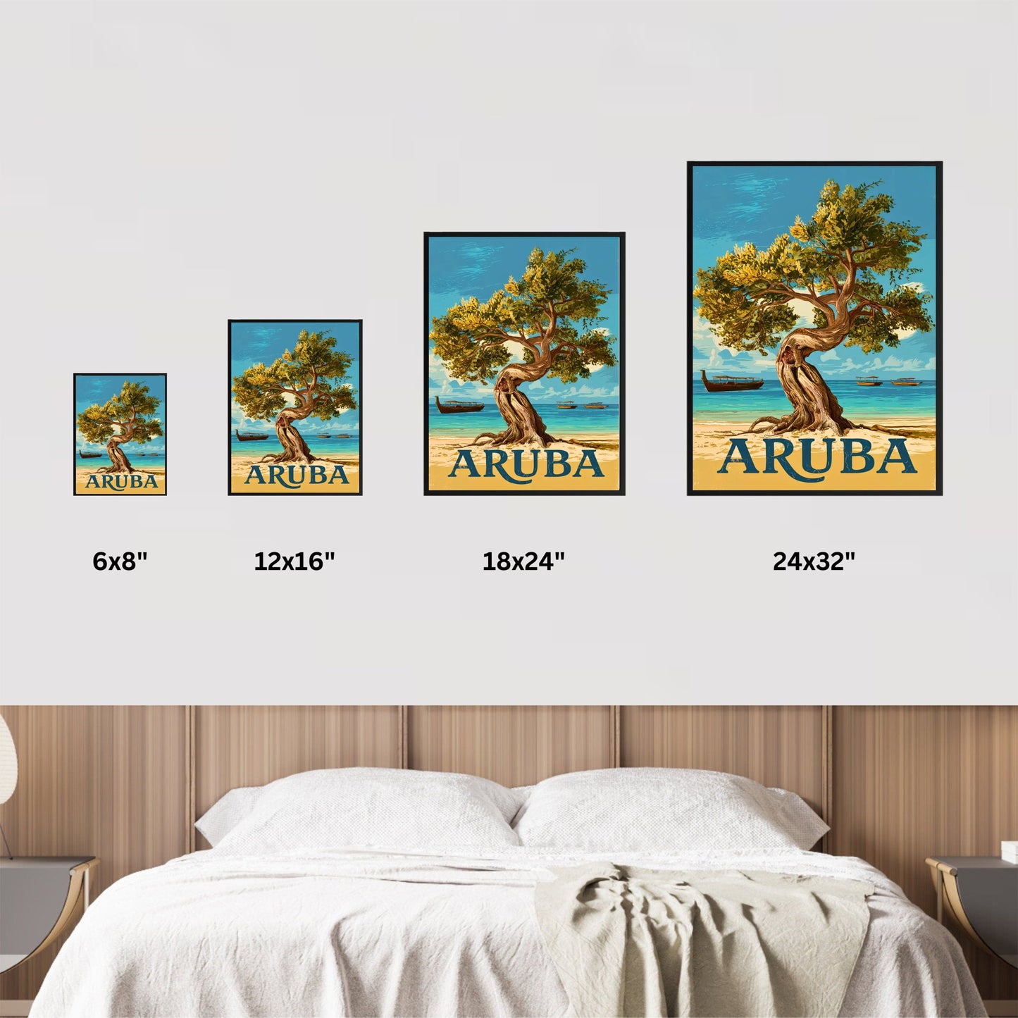 Aruba Vintage Travel Poster - Charming White Sandy Beach in Caribbean