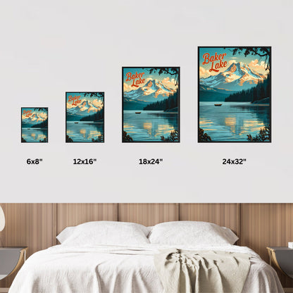 Baker Lake Vintage Travel Poster - Serene Lake and Stunning Glacial Mountain