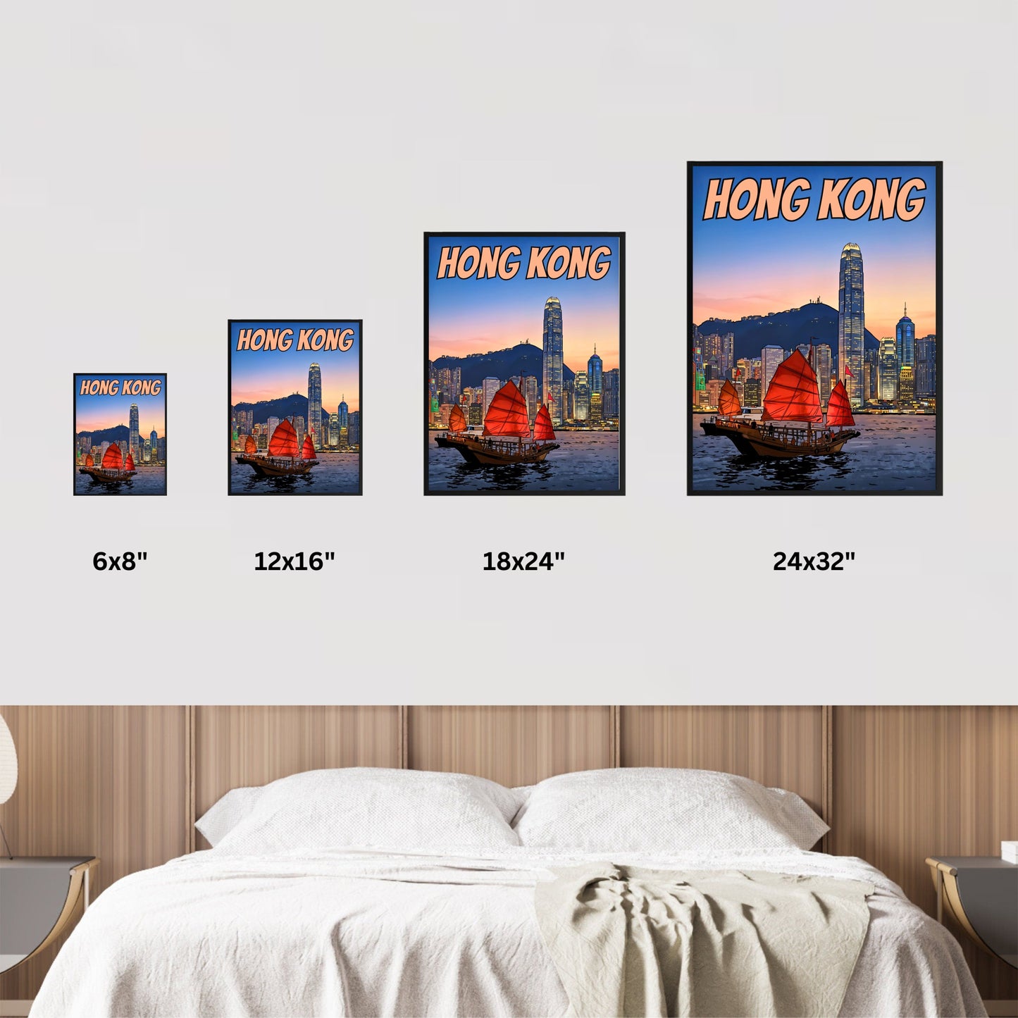 Hong Kong Vintage Travel Poster - China Iconic Red Sails