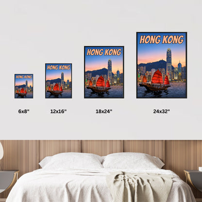 Hong Kong Vintage Travel Poster - China Iconic Red Sails