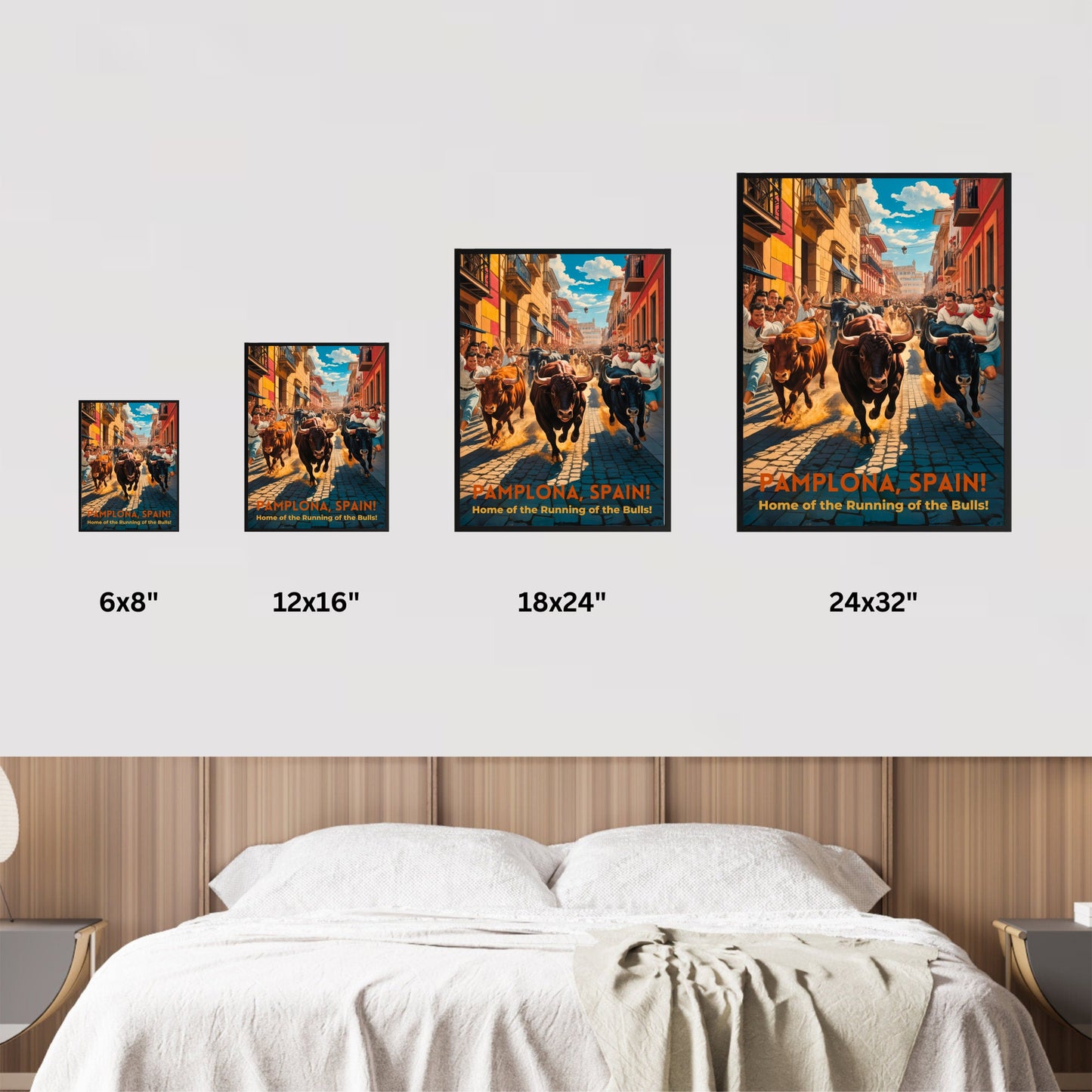 Pamplona Vintage Travel Poster - Captivaing Running Bulls