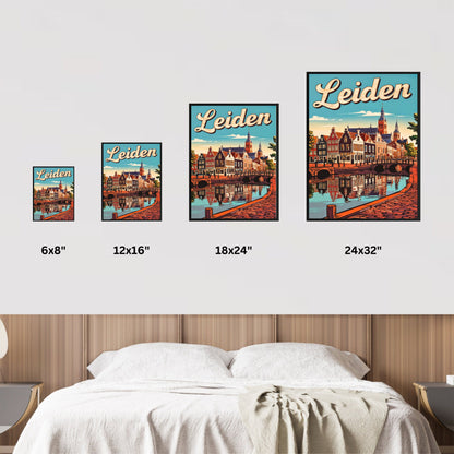 Leiden Vintage Travel Poster - Iconic Landmark and Canal View