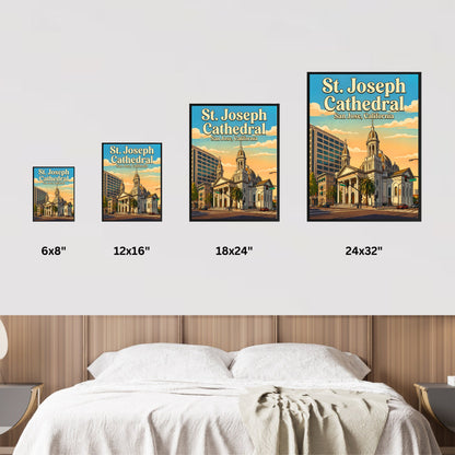 St. Joseph Cathedral Vintage Travel Poster -  Cathedral Calm in Downtown San Jose
