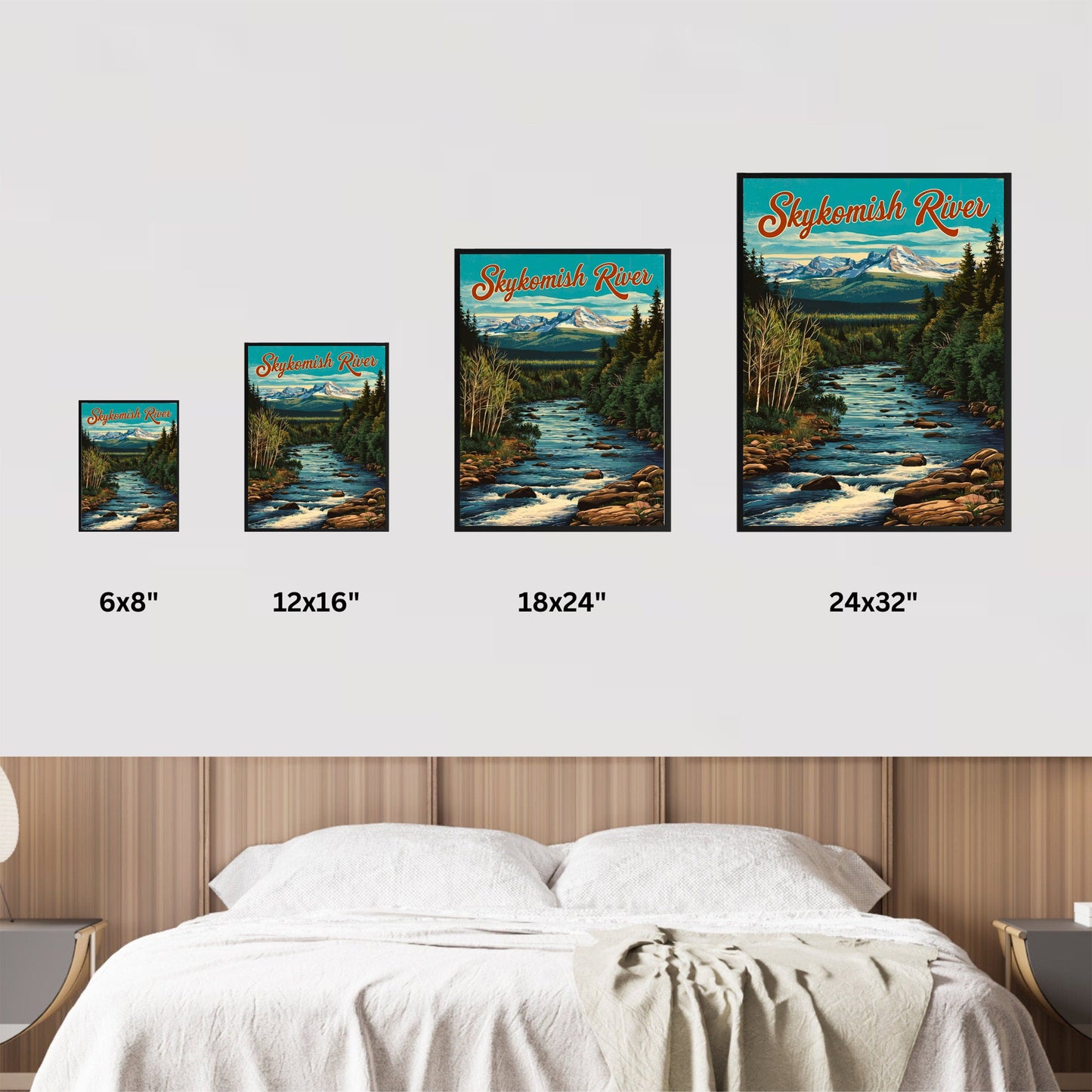 Skykomish River Vintage Travel Poster  - Charming River and Mountain Peak View Washington