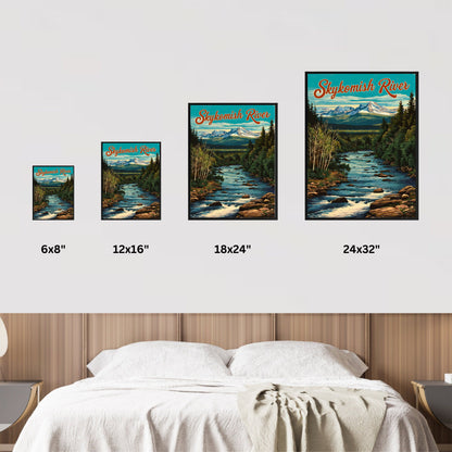 Skykomish River Vintage Travel Poster  - Charming River and Mountain Peak View Washington