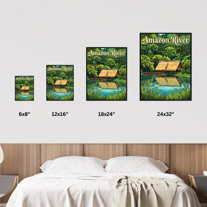 Amazon River Vintage Travel Poster - Hut on the Waters