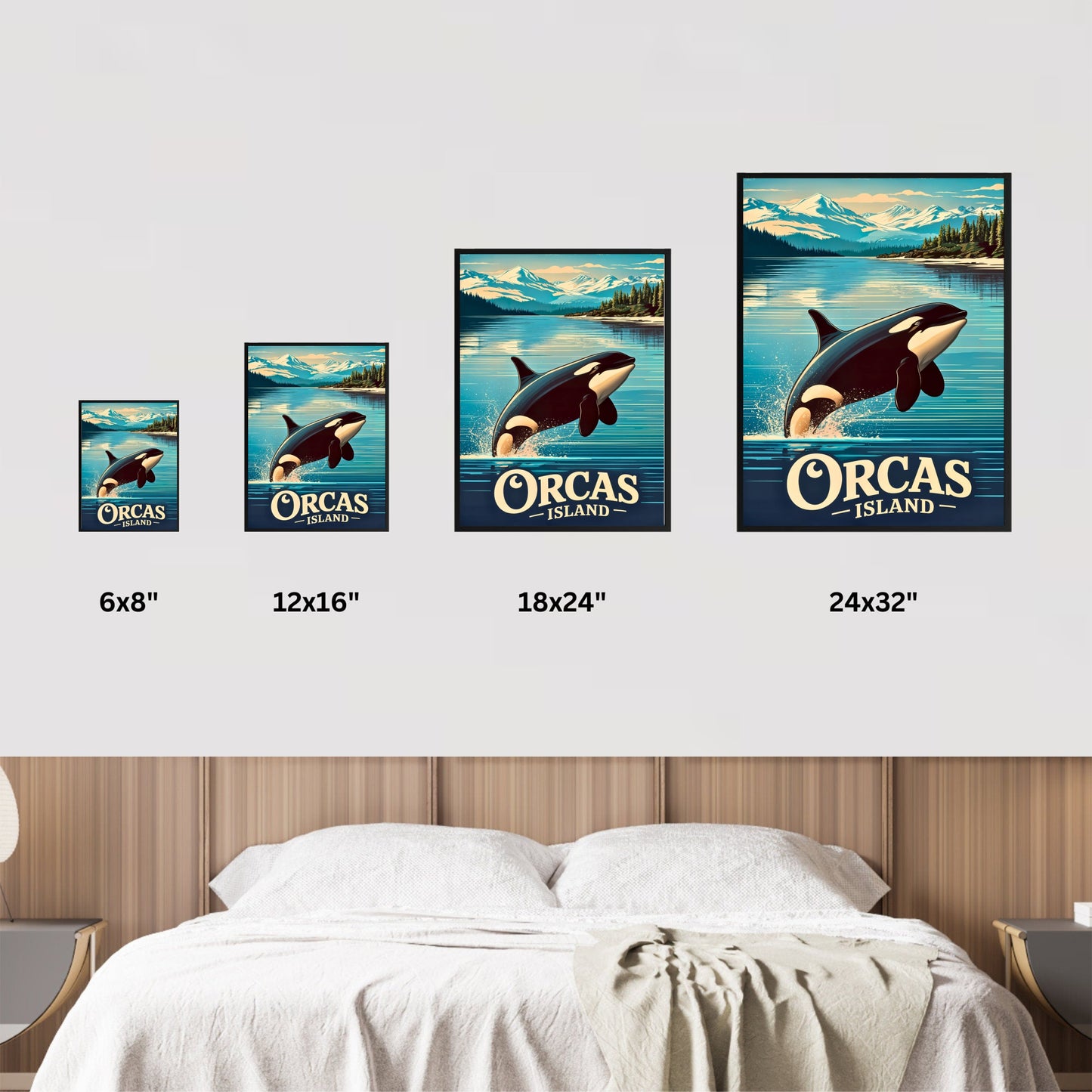 Orcas Island Vintage Travel Poster -  Whale Watching Waters