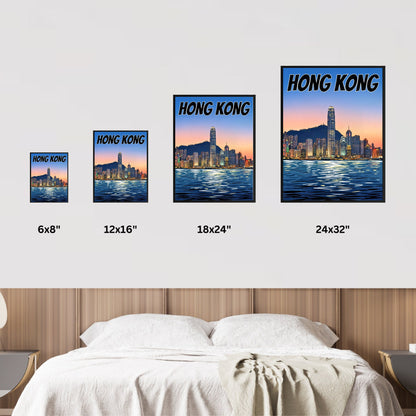 Hong Kong Vintage Travel Poster - Captivating Evening Skyline
