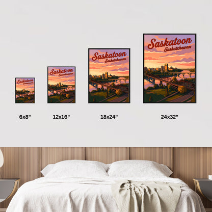 Saskatoon Vintage Travel Poster -   Beautiful Serene River View