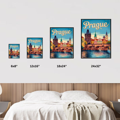Prague Vintage Travel Poster - Golden Hour in Prague