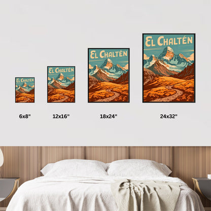 El Chaltén Travel Poster - Stunning Hiking Mountains Peak View