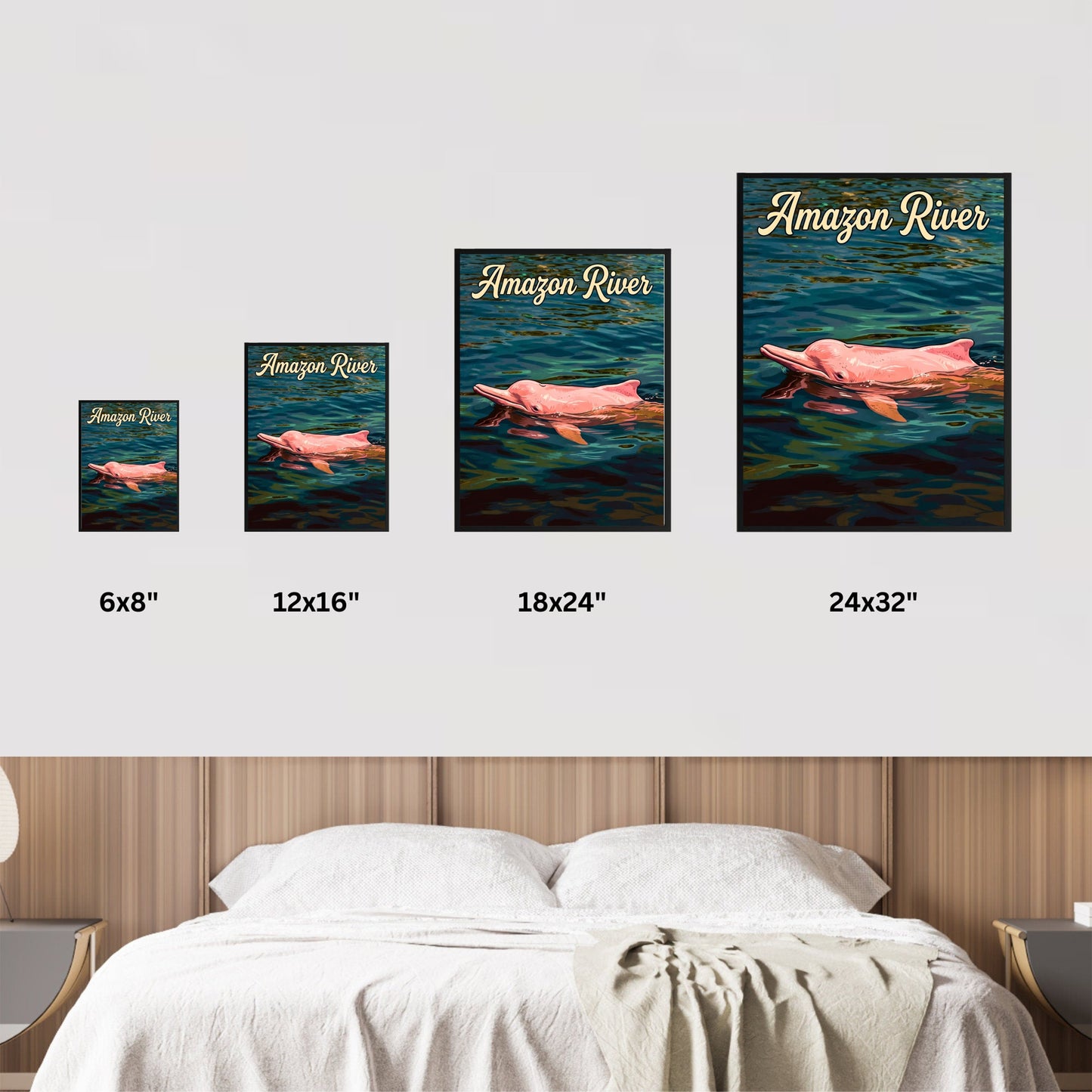 Amazon River Vintage Travel Poster - Pink Dolphin of Rainforest