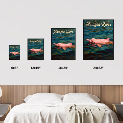 Amazon River Vintage Travel Poster - Pink Dolphin of Rainforest