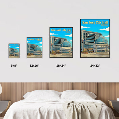 San Jose City Hall Vintage Travel Poster - Downtown  Landmark