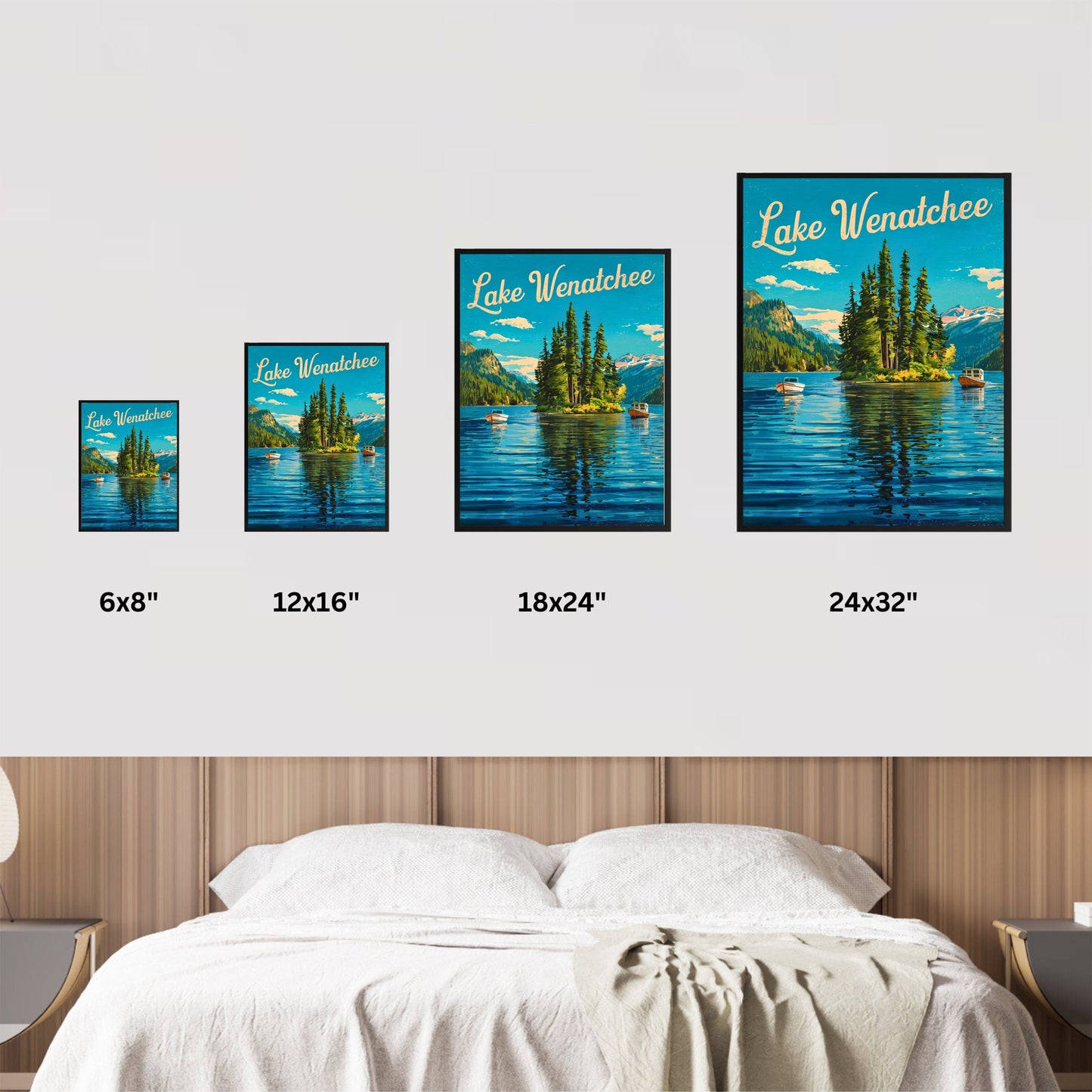 Lake Wenatchee Vintage Travel Poster - Captivating Serene Lake and Boats View Washington