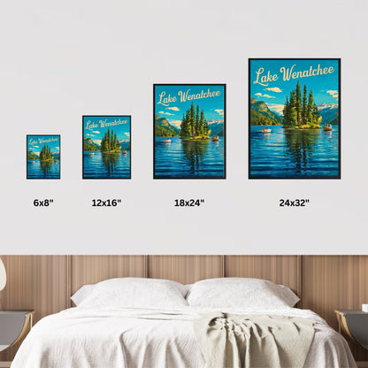 Lake Wenatchee Vintage Travel Poster - Captivating Serene Lake and Boats View Washington