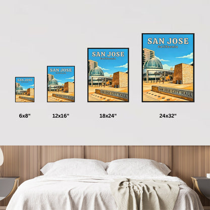 San Jose City Hall Vintage Travel Poster - Urban Elegance in California