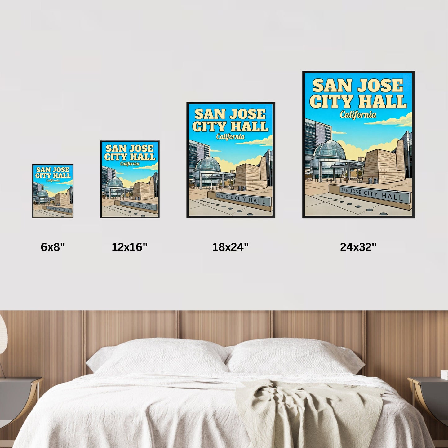 San Jose City Hall Vintage Travel Poster - Downtown California