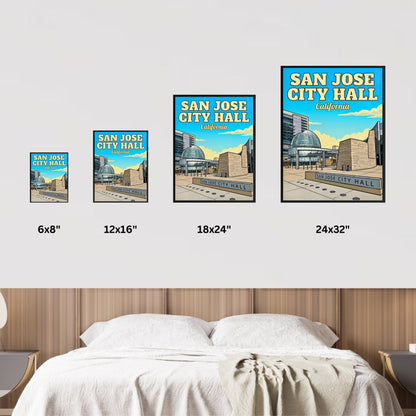 San Jose City Hall Vintage Travel Poster - Downtown California