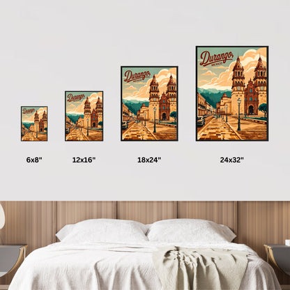 Durango, Mexico Vintage Travel Poster - Iconic Cathedral Landscape