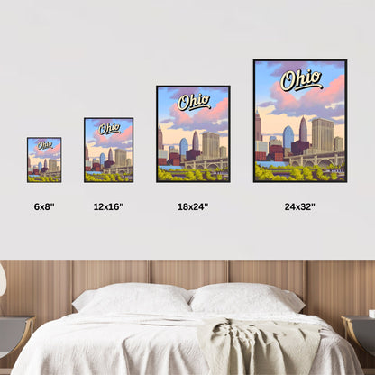 Ohio Vintage Travel Poster - Charming Skyscrapers