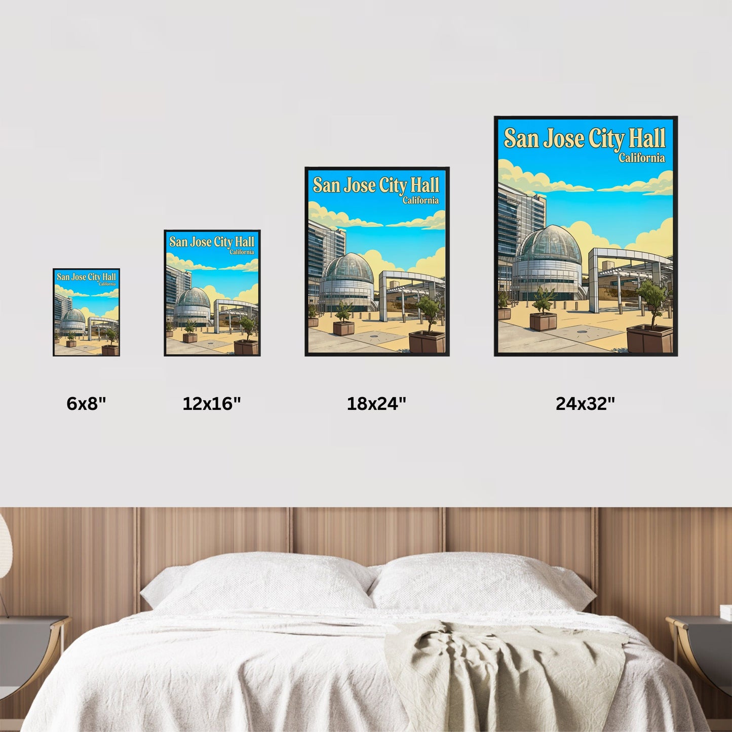 San Jose City Hall Vintage Travel Poster - California Transparent City