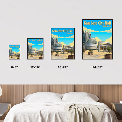 San Jose City Hall Vintage Travel Poster - California Transparent City